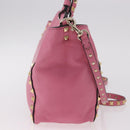 VALENTINO Studs Tote Bag Leather 2way Pink Gold Auth BA13725A-4