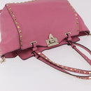 VALENTINO Studs Tote Bag Leather 2way Pink Gold Auth BA13725A-6