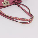 VALENTINO Studs Tote Bag Leather 2way Pink Gold Auth BA13725A-7