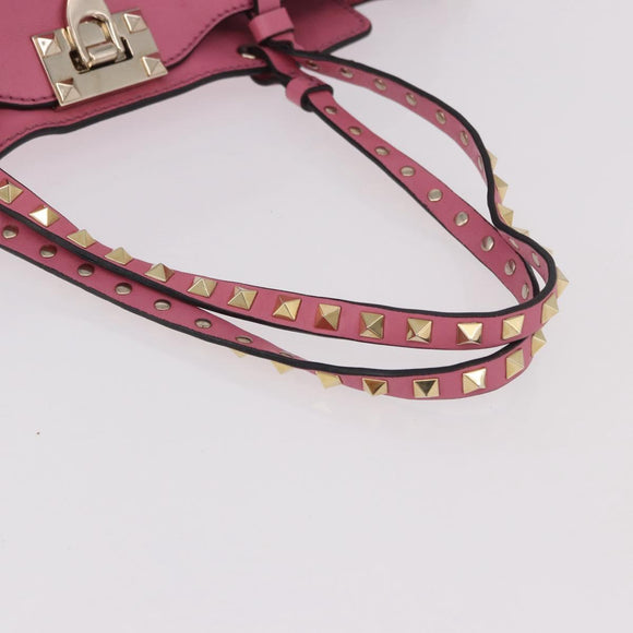 VALENTINO Studs Tote Bag Leather 2way Pink Gold Auth BA13725A
