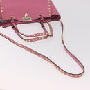 VALENTINO Studs Tote Bag Leather 2way Pink Gold Auth BA13725A-9
