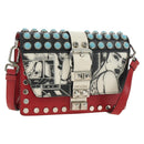 PRADA Comic Electra Shoulder Bag Leather Red Silver Auth BA13728V-1