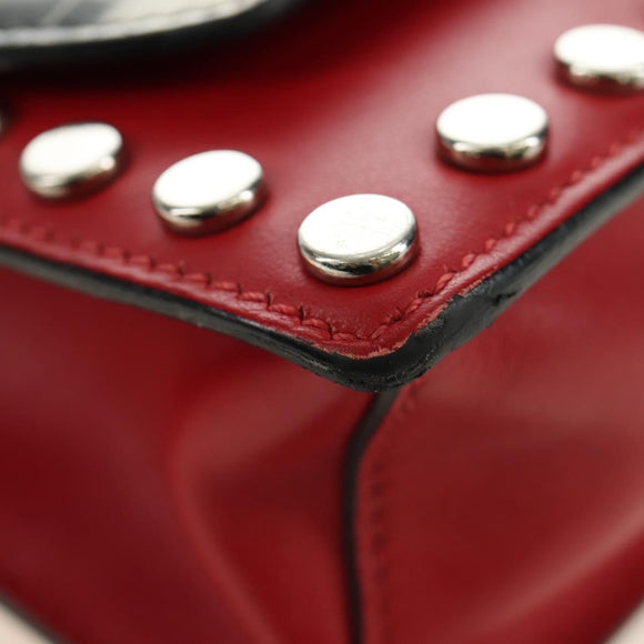 PRADA Comic Electra Shoulder Bag Leather Red Silver Auth BA13728V