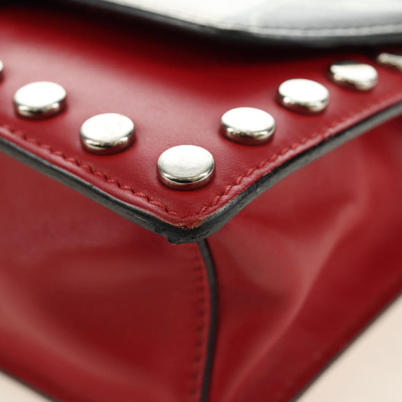 PRADA Comic Electra Shoulder Bag Leather Red Silver Auth BA13728V