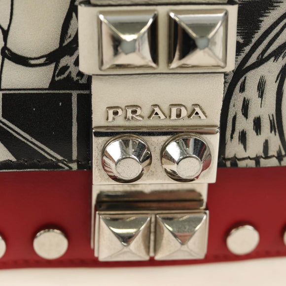 PRADA Comic Electra Shoulder Bag Leather Red Silver Auth BA13728V