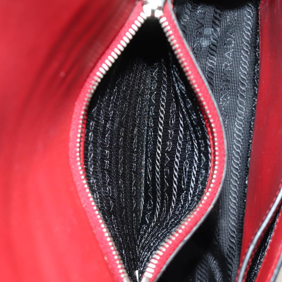 PRADA Comic Electra Shoulder Bag Leather Red Silver Auth BA13728V