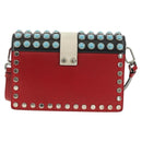 PRADA Comic Electra Shoulder Bag Leather Red Silver Auth BA13728V-3