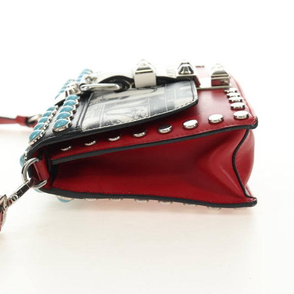 PRADA Comic Electra Shoulder Bag Leather Red Silver Auth BA13728V