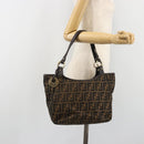 FENDI Zucca Canvas Tote Bag Black Brown Auth BA13729V-23