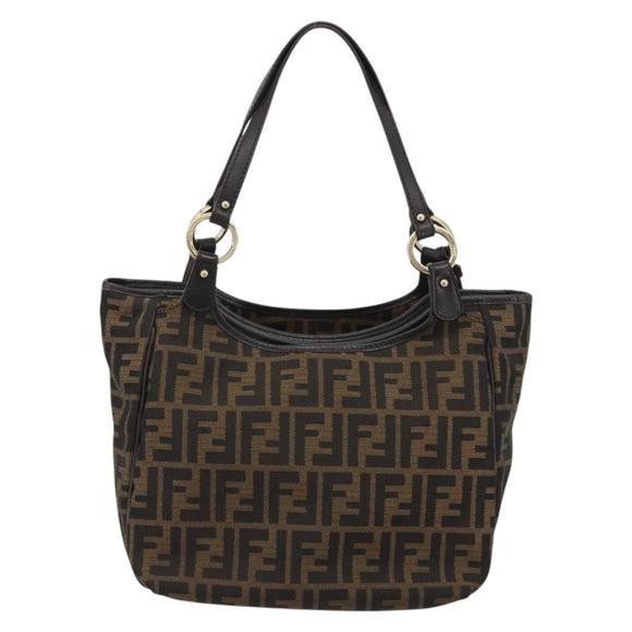 FENDI Zucca Canvas Tote Bag Black Brown Auth BA13729V