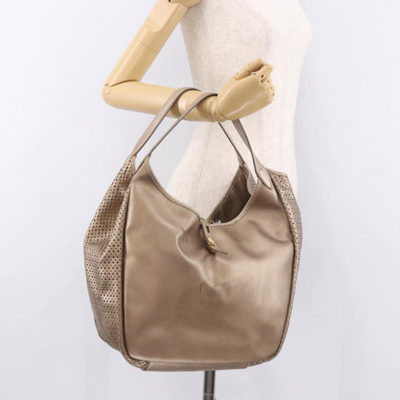 Salvatore Ferragamo Gancini Shoulder Bag Leather Gold Auth BA13730