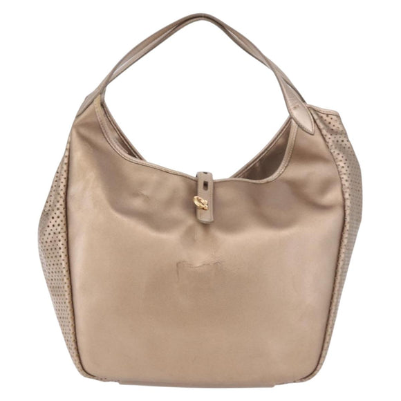 Salvatore Ferragamo Gancini Shoulder Bag Leather Gold Auth BA13730