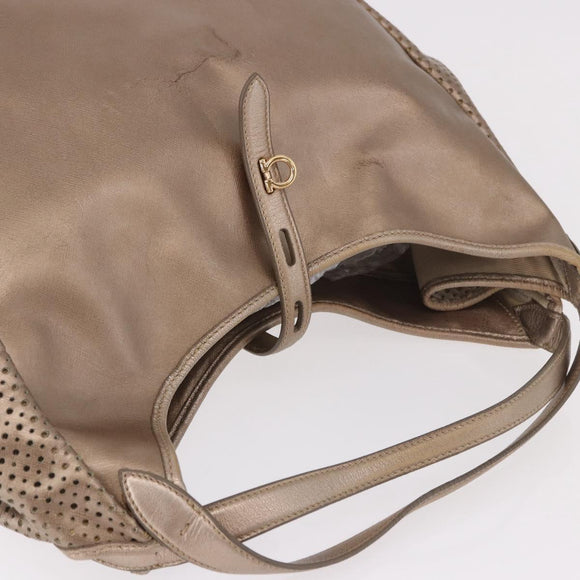 Salvatore Ferragamo Gancini Shoulder Bag Leather Gold Auth BA13730