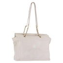CHANEL Chain Tote Bag Caviar Skin White Gold CC Auth BA13731A-1
