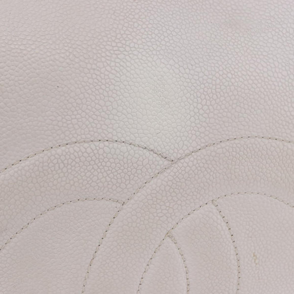 CHANEL Chain Tote Bag Caviar Skin White Gold CC Auth BA13731A