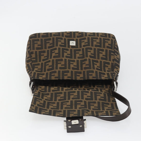 FENDI Zucca Canvas Mamma Baguette Shoulder Bag Black Brown Auth BA13733V