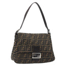 FENDI Zucca Canvas Mamma Baguette Shoulder Bag Black Brown Auth BA13733V-1