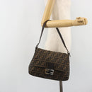 FENDI Zucca Canvas Mamma Baguette Shoulder Bag Black Brown Auth BA13733V-25