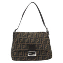 FENDI Zucca Canvas Mamma Baguette Shoulder Bag Black Brown Auth BA13733V-13