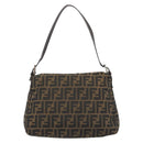 FENDI Zucca Canvas Mamma Baguette Shoulder Bag Black Brown Auth BA13733V-2