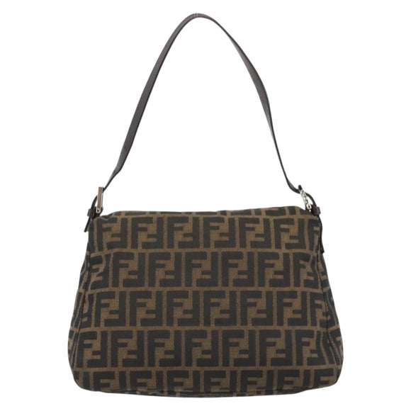 FENDI Zucca Canvas Mamma Baguette Shoulder Bag Black Brown Auth BA13733V