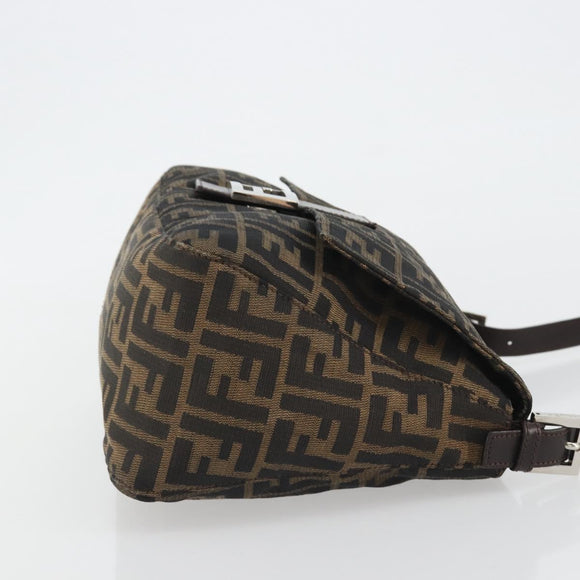 FENDI Zucca Canvas Mamma Baguette Shoulder Bag Black Brown Auth BA13733V