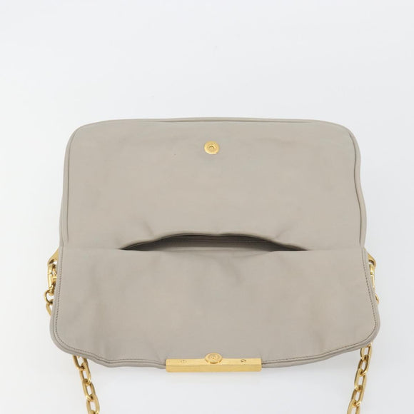Miu Miu Chain Shoulder Bag Leather Gray Gold Auth BA13736V