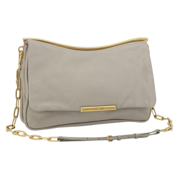 Miu Miu Chain Shoulder Bag Leather Gray Gold Auth BA13736V