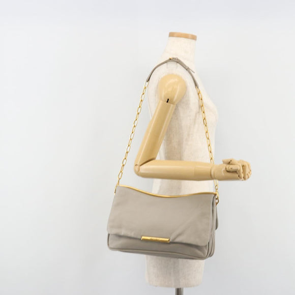 Miu Miu Chain Shoulder Bag Leather Gray Gold Auth BA13736V