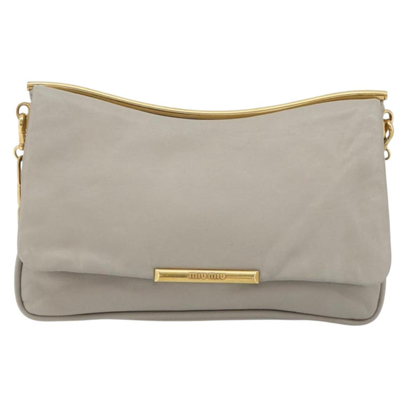 Miu Miu Chain Shoulder Bag Leather Gray Gold Auth BA13736V