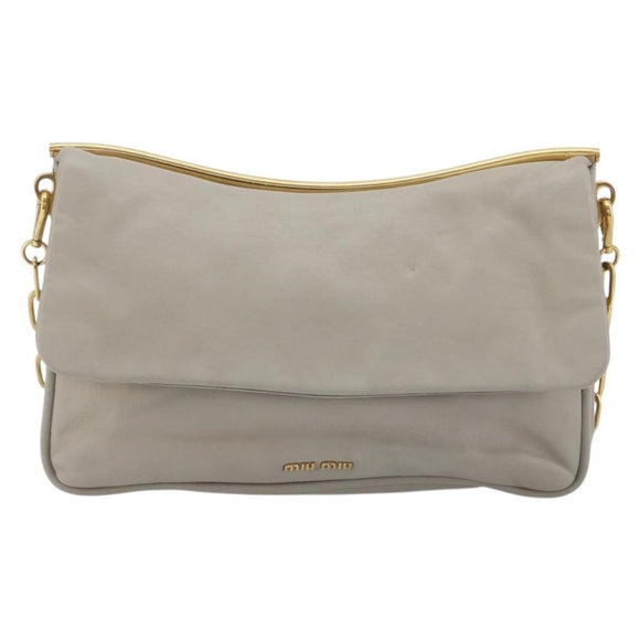 Miu Miu Chain Shoulder Bag Leather Gray Gold Auth BA13736V
