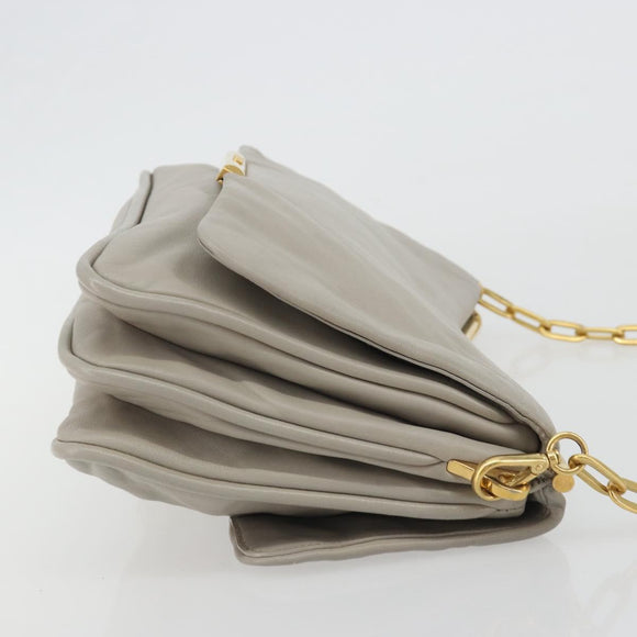 Miu Miu Chain Shoulder Bag Leather Gray Gold Auth BA13736V
