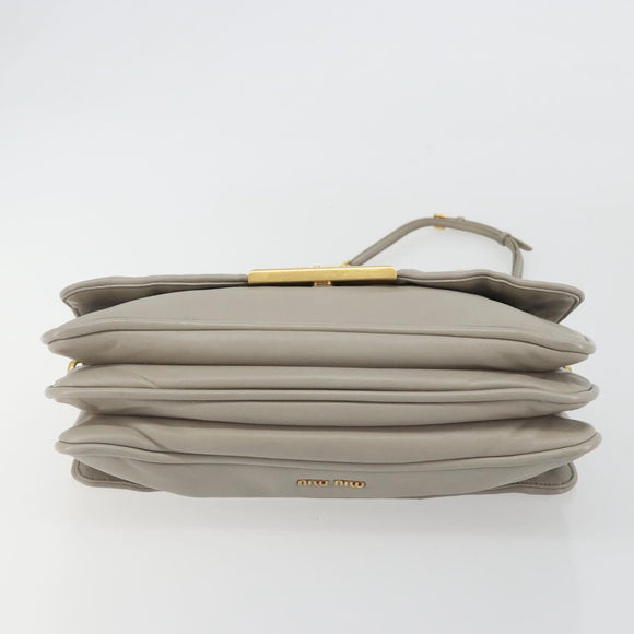 Miu Miu Chain Shoulder Bag Leather Gray Gold Auth BA13736V