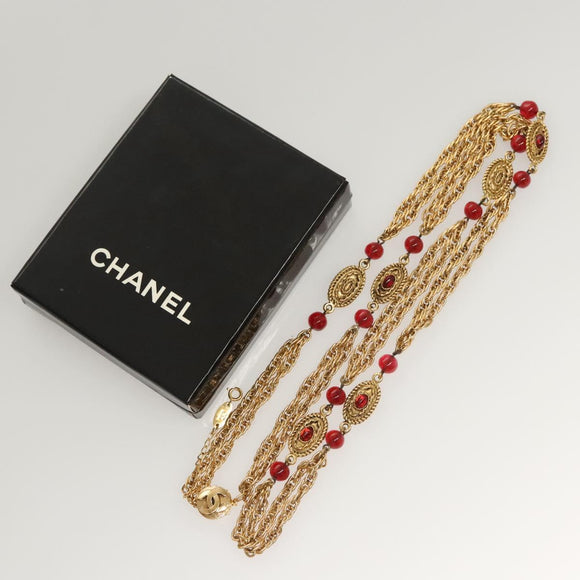 CHANEL COCO Mark Chain Necklace metal Gold CC Auth BA1373AM