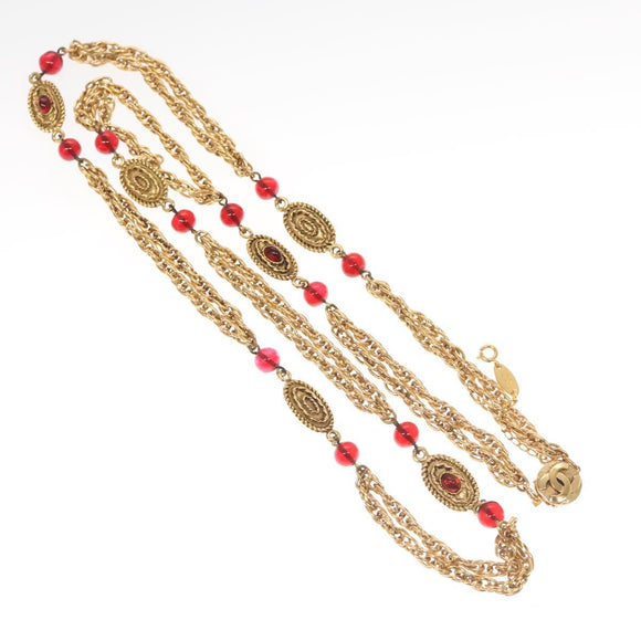 CHANEL COCO Mark Chain Necklace metal Gold CC Auth BA1373SAM