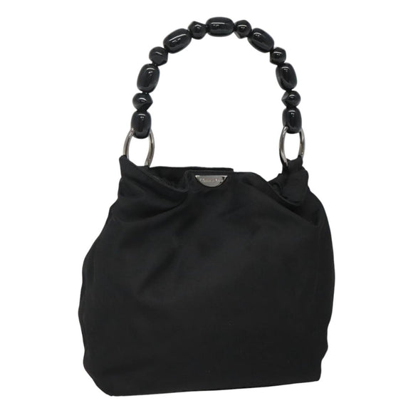Christian Dior Maris Pearl Shoulder Bag Nylon Black Silver Auth BA1374