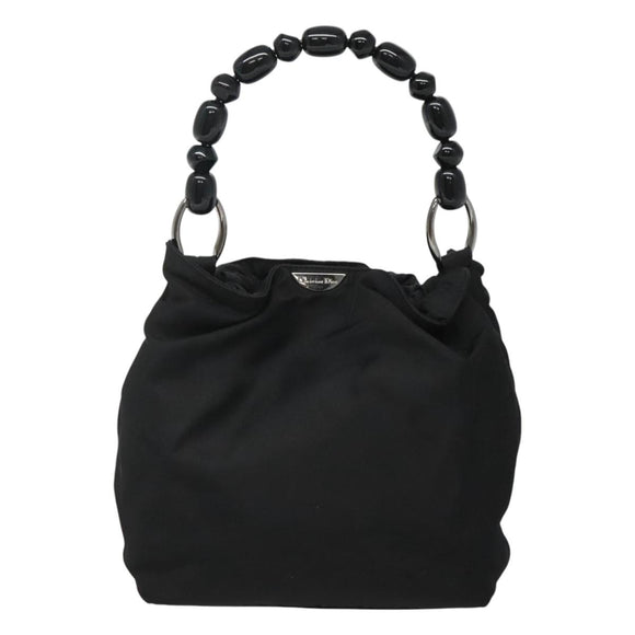 Christian Dior Maris Pearl Shoulder Bag Nylon Black Silver Auth BA1374