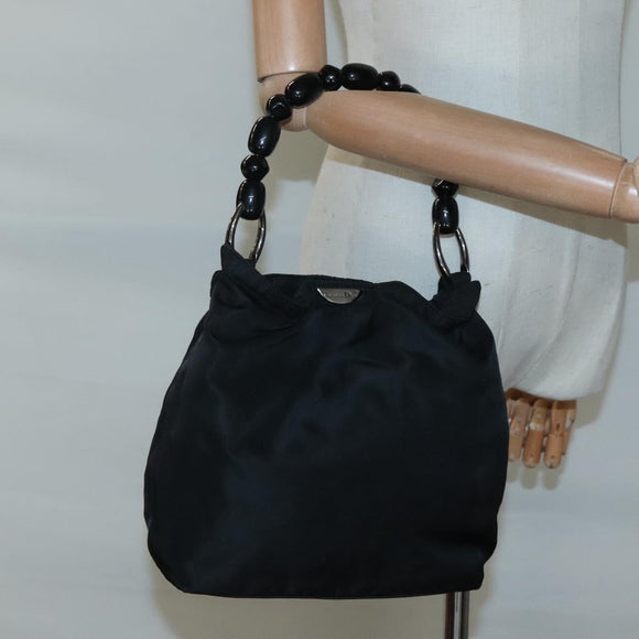 Christian Dior Maris Pearl Shoulder Bag Nylon Black Silver Auth BA1374