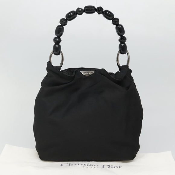 Christian Dior Maris Pearl Shoulder Bag Nylon Black Silver Auth BA1374