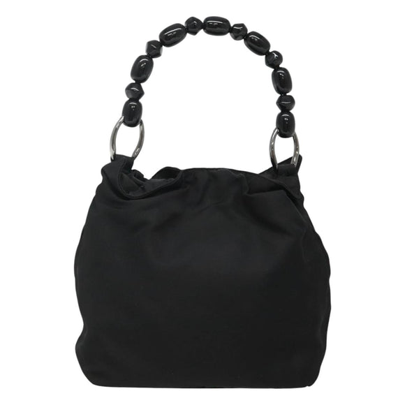 Christian Dior Maris Pearl Shoulder Bag Nylon Black Silver Auth BA1374