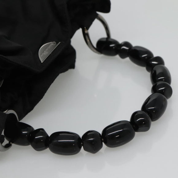 Christian Dior Maris Pearl Shoulder Bag Nylon Black Silver Auth BA1374