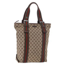 GUCCI GG Supreme Web Sherry Line Tote Bag Beige Silver 131186 Auth BA13747A-1