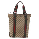 GUCCI GG Supreme Web Sherry Line Tote Bag Beige Silver 131186 Auth BA13747A-2