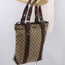 GUCCI GG Supreme Web Sherry Line Tote Bag Beige Silver 131186 Auth BA13747A-23