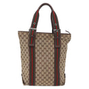 GUCCI GG Supreme Web Sherry Line Tote Bag Beige Silver 131186 Auth BA13747A-3