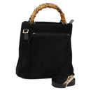 GUCCI Bamboo Hand Bag Suede 2way Black Gold 000 2265 0581 Auth BA1375-1