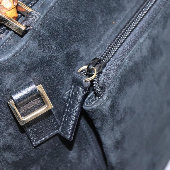 GUCCI Bamboo Hand Bag Suede 2way Black Gold 000 2265 0581 Auth BA1375