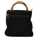 GUCCI Bamboo Hand Bag Suede 2way Black Gold 000 2265 0581 Auth BA1375-13