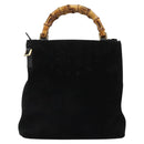 GUCCI Bamboo Hand Bag Suede 2way Black Gold 000 2265 0581 Auth BA1375-2