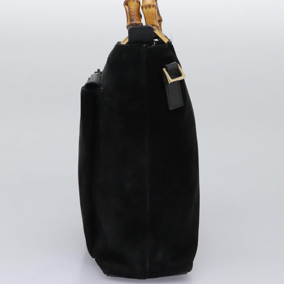 GUCCI Bamboo Hand Bag Suede 2way Black Gold 000 2265 0581 Auth BA1375